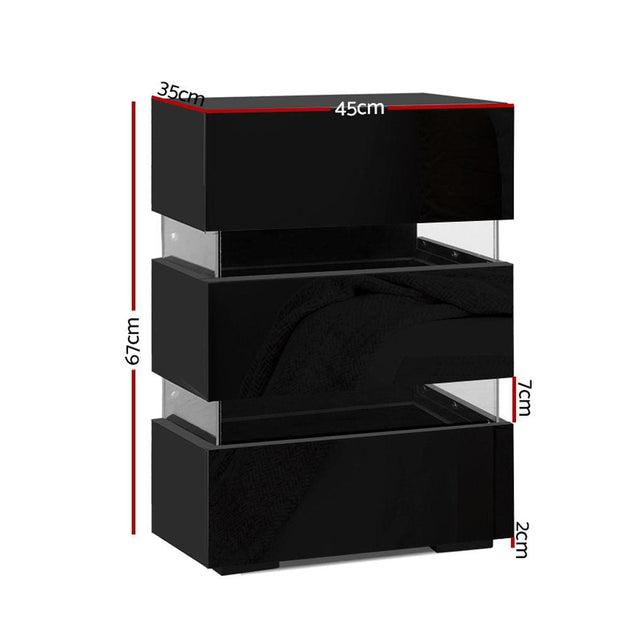 Buy Artiss Bedside Table LED 3 Drawers - LUMI Black discounted | Products On Sale Australia