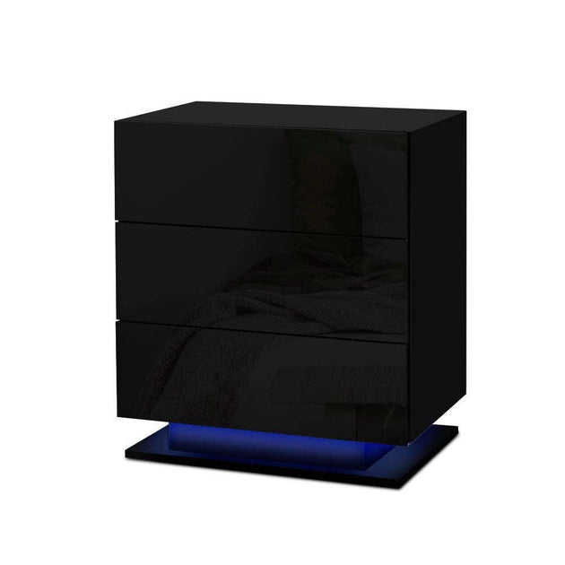 Buy Artiss Bedside Table LED 3 Drawers - MORI Black discounted | Products On Sale Australia