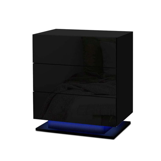 Artiss Bedside Table LED 3 Drawers - MORI Black Products On Sale Australia | Furniture > Bedroom Category