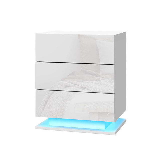 Artiss Bedside Table LED 3 Drawers - MORI White Products On Sale Australia | Furniture > Bedroom Category