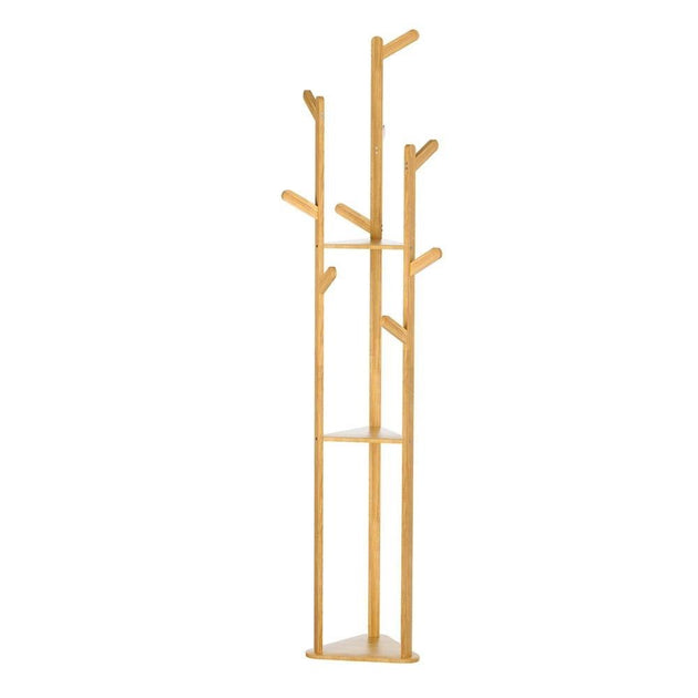 Buy Artiss Clothes Rack Coat Stand 165cm 9 Hooks Tree Shelf Bamboo discounted | Products On Sale Australia