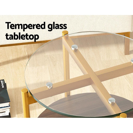 Buy Artiss Coffee Table 45CM Round Tempered Glass Carol discounted | Products On Sale Australia