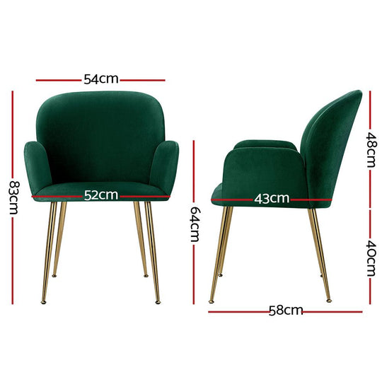 Buy Artiss Dining Chairs Set of 2 Velvet Armchair Green discounted | Products On Sale Australia