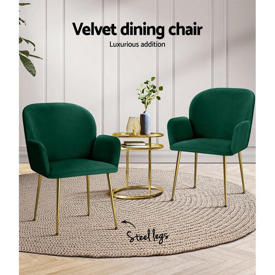 Buy Artiss Dining Chairs Set of 2 Velvet Armchair Green discounted | Products On Sale Australia