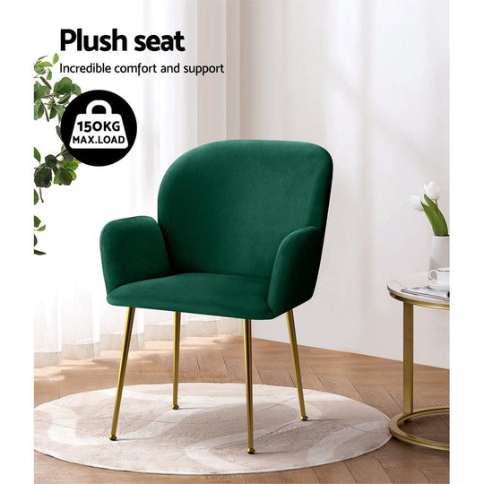 Buy Artiss Dining Chairs Set of 2 Velvet Armchair Green discounted | Products On Sale Australia