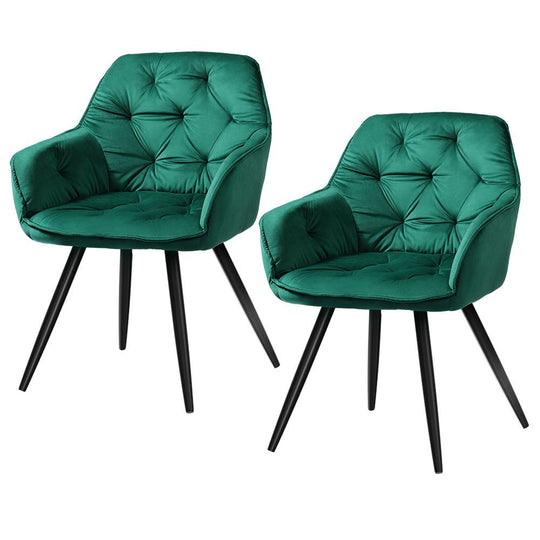 Buy Artiss Dining Chairs Set of 2 Velvet Diamond Tufted Armchair Green discounted | Products On Sale Australia