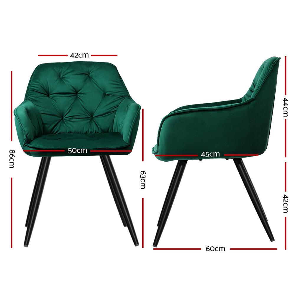 Buy Artiss Dining Chairs Set of 2 Velvet Diamond Tufted Armchair Green discounted | Products On Sale Australia