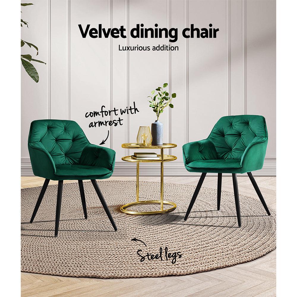 Buy Artiss Dining Chairs Set of 2 Velvet Diamond Tufted Armchair Green discounted | Products On Sale Australia