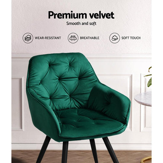 Buy Artiss Dining Chairs Set of 2 Velvet Diamond Tufted Armchair Green discounted | Products On Sale Australia