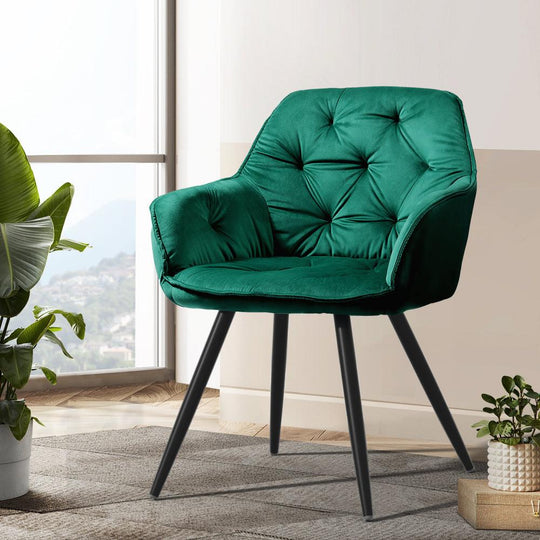 Buy Artiss Dining Chairs Set of 2 Velvet Diamond Tufted Armchair Green discounted | Products On Sale Australia