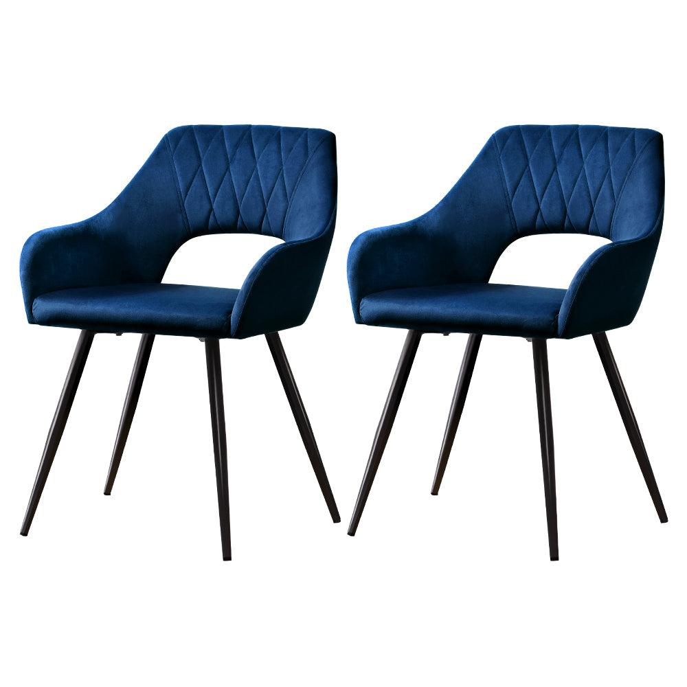 Buy Artiss Dining Chairs Set of 2 Velvet Hollow Armchair Blue discounted | Products On Sale Australia