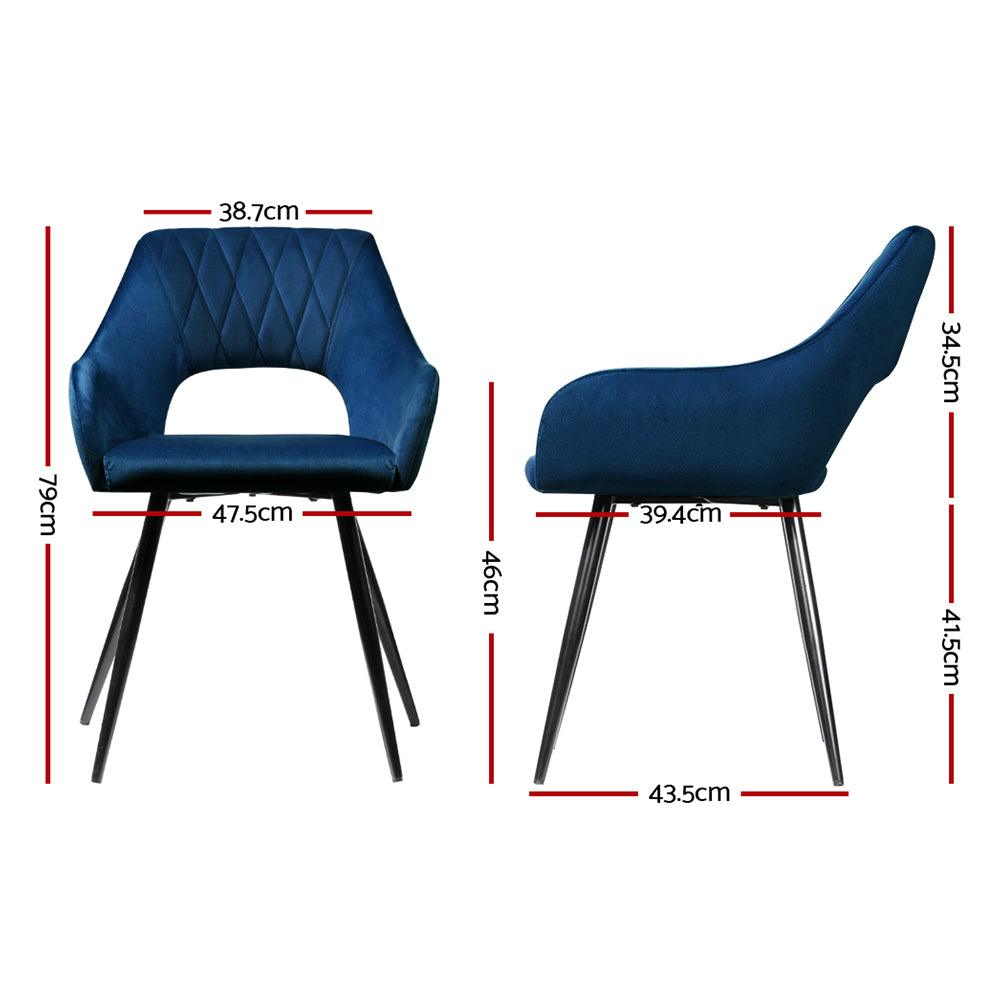 Buy Artiss Dining Chairs Set of 2 Velvet Hollow Armchair Blue discounted | Products On Sale Australia