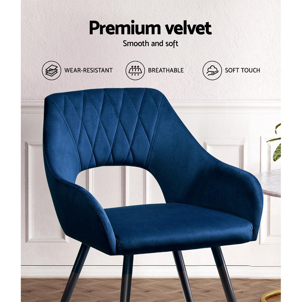 Buy Artiss Dining Chairs Set of 2 Velvet Hollow Armchair Blue discounted | Products On Sale Australia