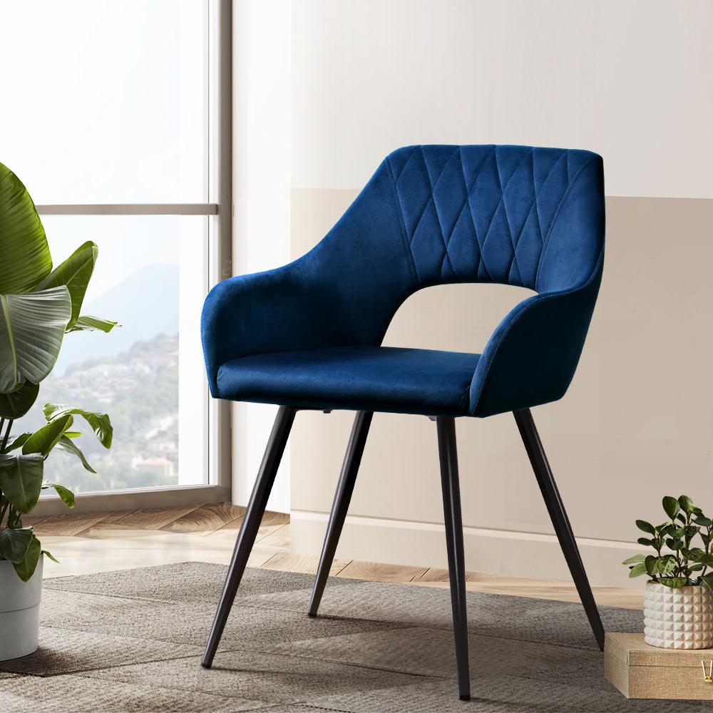 Buy Artiss Dining Chairs Set of 2 Velvet Hollow Armchair Blue discounted | Products On Sale Australia