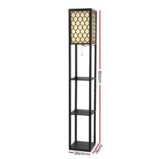 Artiss Floor Lamp 3 Tier Shelf Storage LED Light Stand Home Room Pattern Black Products On Sale Australia | Furniture > Bedroom Category