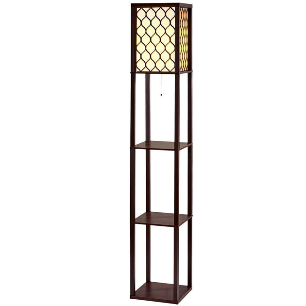 Artiss Floor Lamp 3 Tier Shelf Storage LED Light Stand Home Room Pattern Brown Products On Sale Australia | Furniture > Bedroom Category