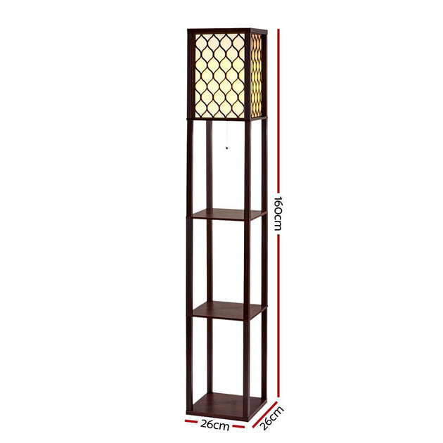 Artiss Floor Lamp 3 Tier Shelf Storage LED Light Stand Home Room Pattern Brown Products On Sale Australia | Furniture > Bedroom Category
