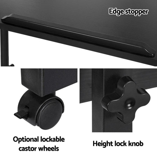 Buy Artiss Laptop Desk Table Height Adjustable Wooden Bed Side Tables 80CM Black discounted | Products On Sale Australia