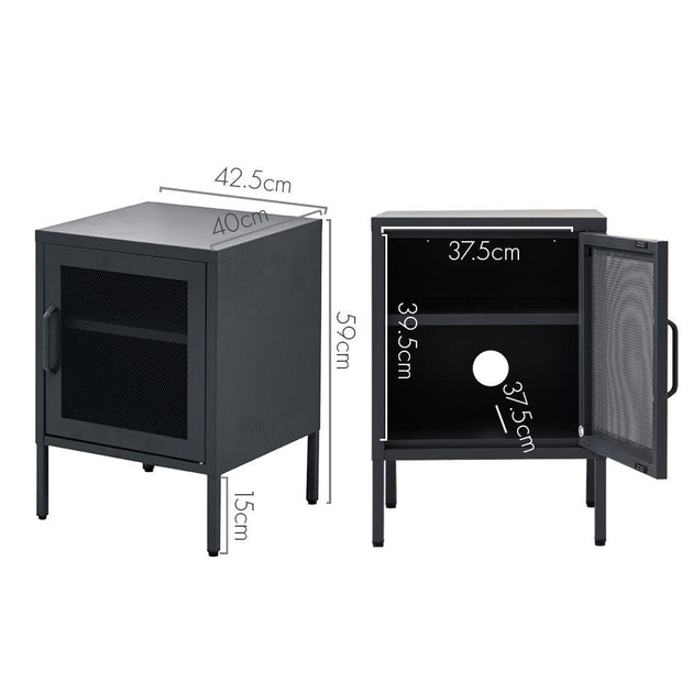 ArtissIn Bedside Table Mesh Door Cabinet - MINI Black Products On Sale Australia | Furniture > Bedroom Category