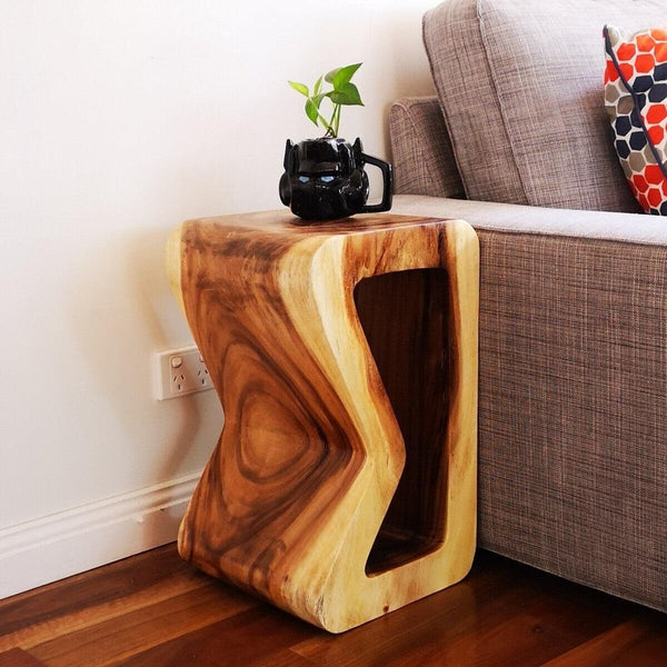 Buy B Shape Raintree Wood Side/Corner Table/Planet Stand/Bar Stool (Clear Finish) | Products On Sale Australia