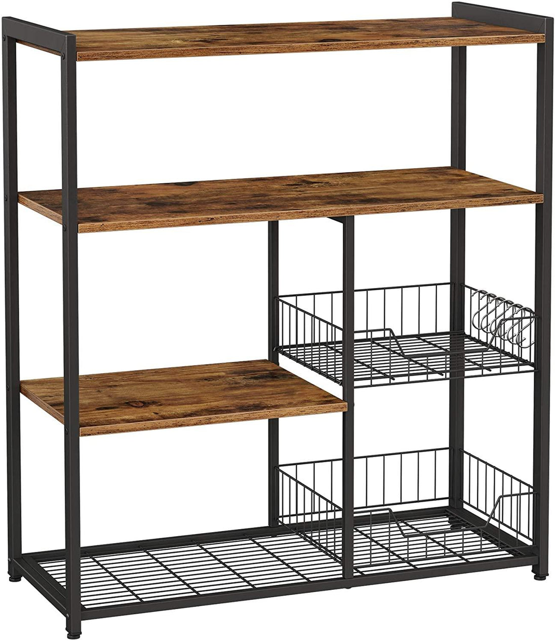 Buy Baker's Rack with 2 Metal Mesh Baskets, Shelves and Hooks, 80 x 35 x 95 cm, Industrial Style, Rustic Brown discounted | Products On Sale Australia