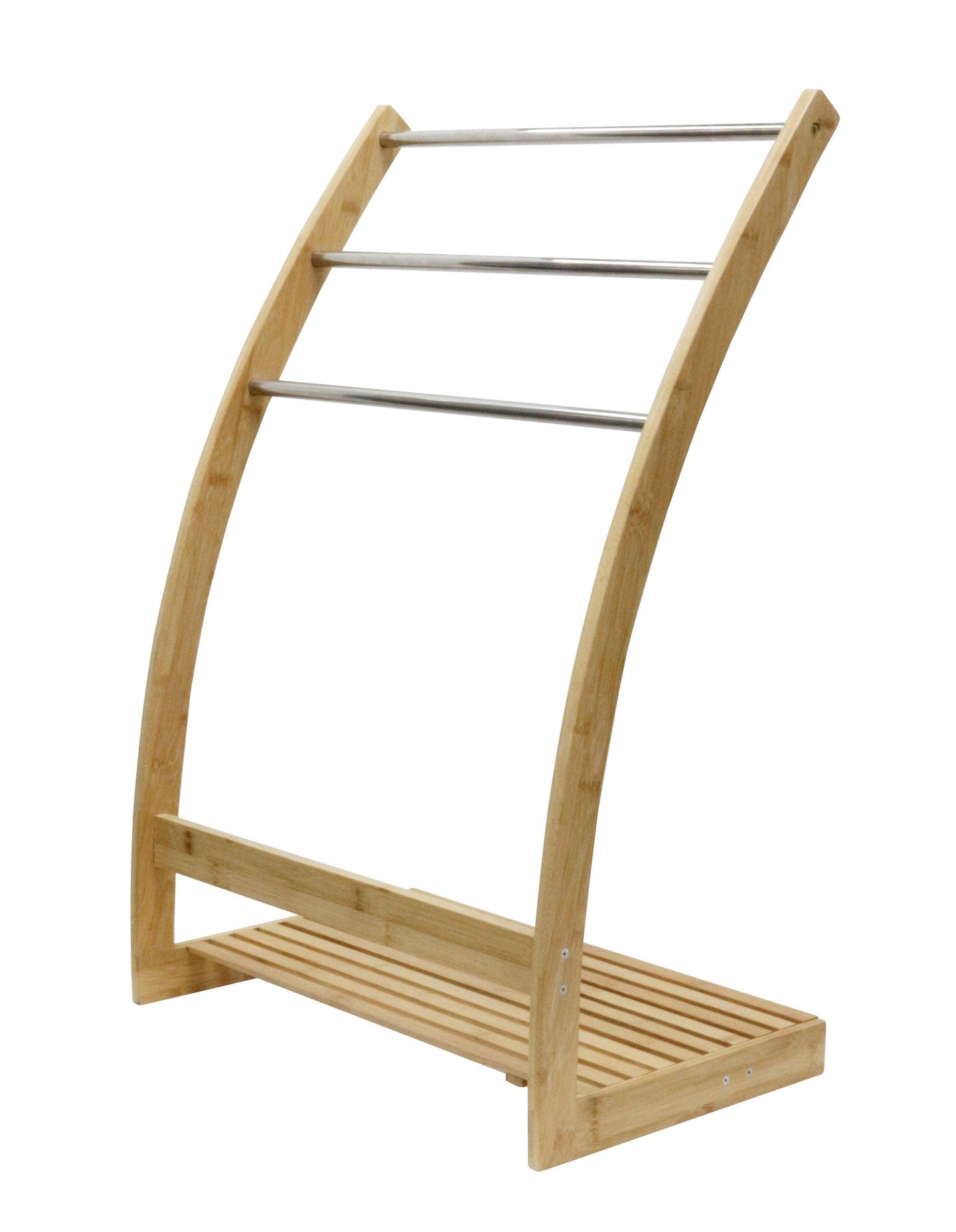 Buy Bamboo Towel Bar Metal Holder Rack 3-Tier Freestanding and Bottom shelf for Bathroom discounted | Products On Sale Australia