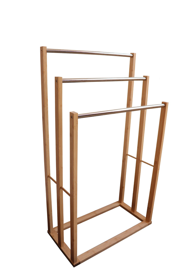 Buy Bamboo Towel Bar Metal Holder Rack 3-Tier Freestanding for Bathroom and Bedroom discounted | Products On Sale Australia