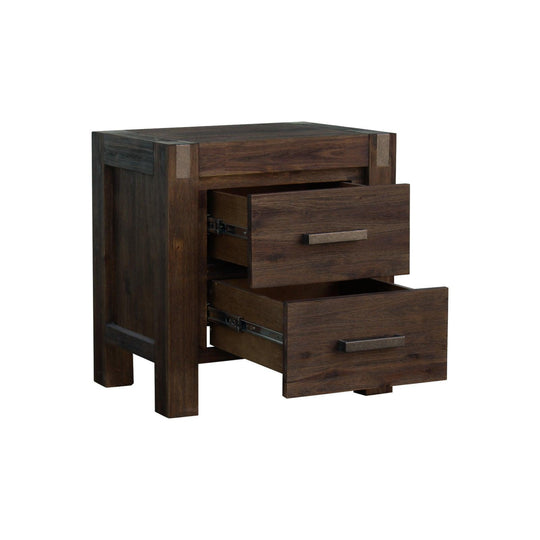 Buy Bedside Table 2 drawers Night Stand Solid Wood Acacia Storage in Chocolate Colour discounted | Products On Sale Australia