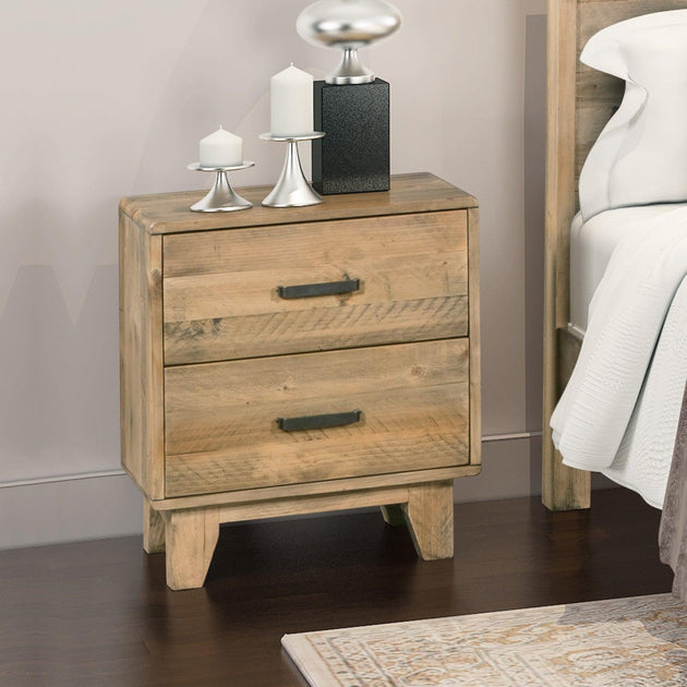 Buy Bedside Table 2 drawers Night Stand Solid Wood Storage Light Brown Colour discounted | Products On Sale Australia