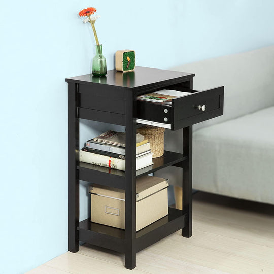 Buy Black Bedside Table with 1 Drawer and 2 Shelves discounted | Products On Sale Australia