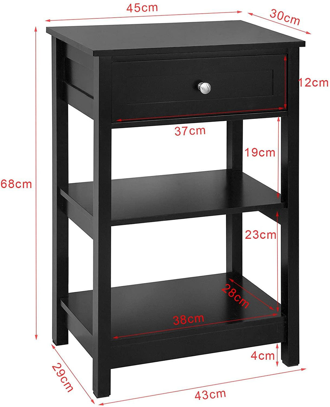 Buy Black Bedside Table with 1 Drawer and 2 Shelves discounted | Products On Sale Australia