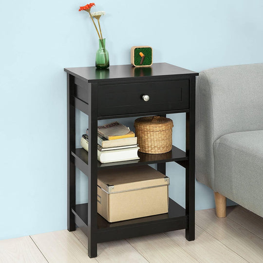 Buy Black Bedside Table with 1 Drawer and 2 Shelves discounted | Products On Sale Australia