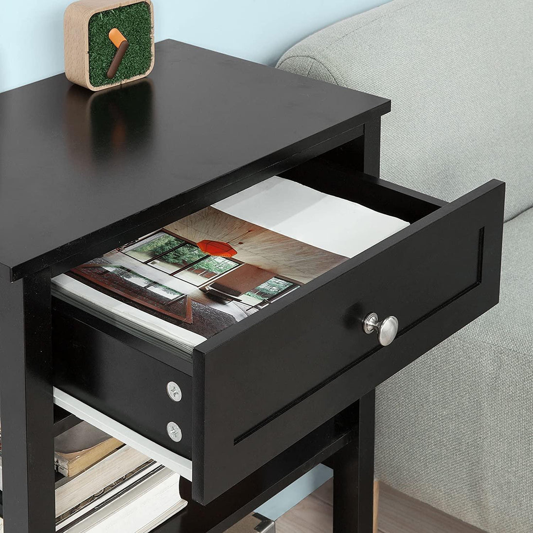 Buy Black Bedside Table with 1 Drawer and 2 Shelves discounted | Products On Sale Australia