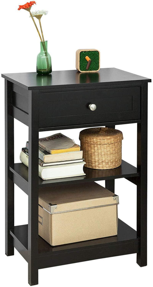 Black Bedside Table with 1 Drawer and 2 Shelves Products On Sale Australia | Furniture > Bedroom Category