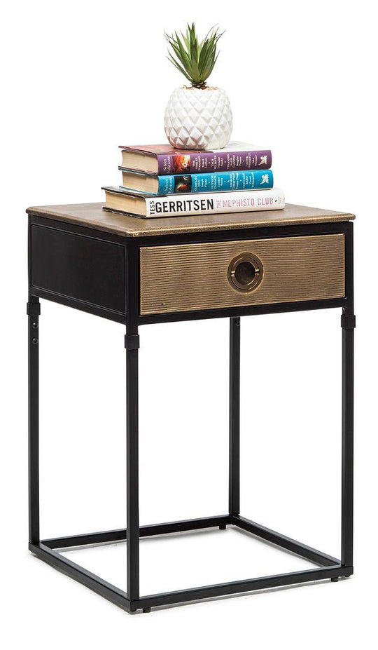 Buy Black Bedside Table with Storage Drawer and Gold Finished Textured Top discounted | Products On Sale Australia