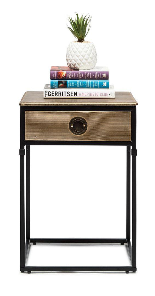 Buy Black Bedside Table with Storage Drawer and Gold Finished Textured Top discounted | Products On Sale Australia