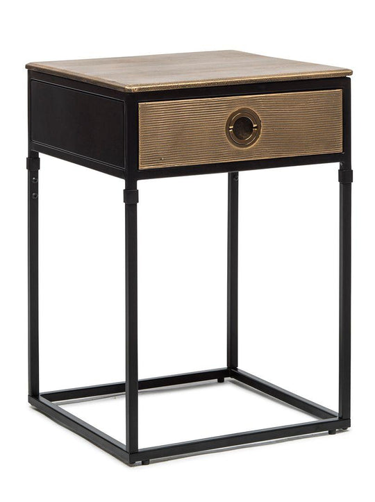 Buy Black Bedside Table with Storage Drawer and Gold Finished Textured Top discounted | Products On Sale Australia