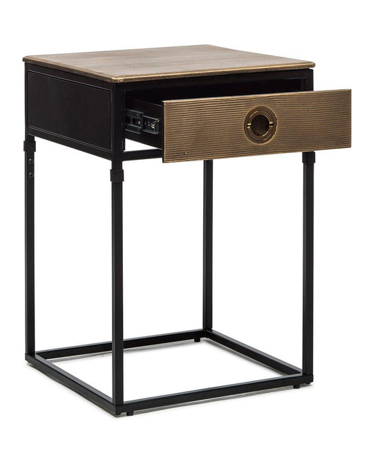 Buy Black Bedside Table with Storage Drawer and Gold Finished Textured Top discounted | Products On Sale Australia