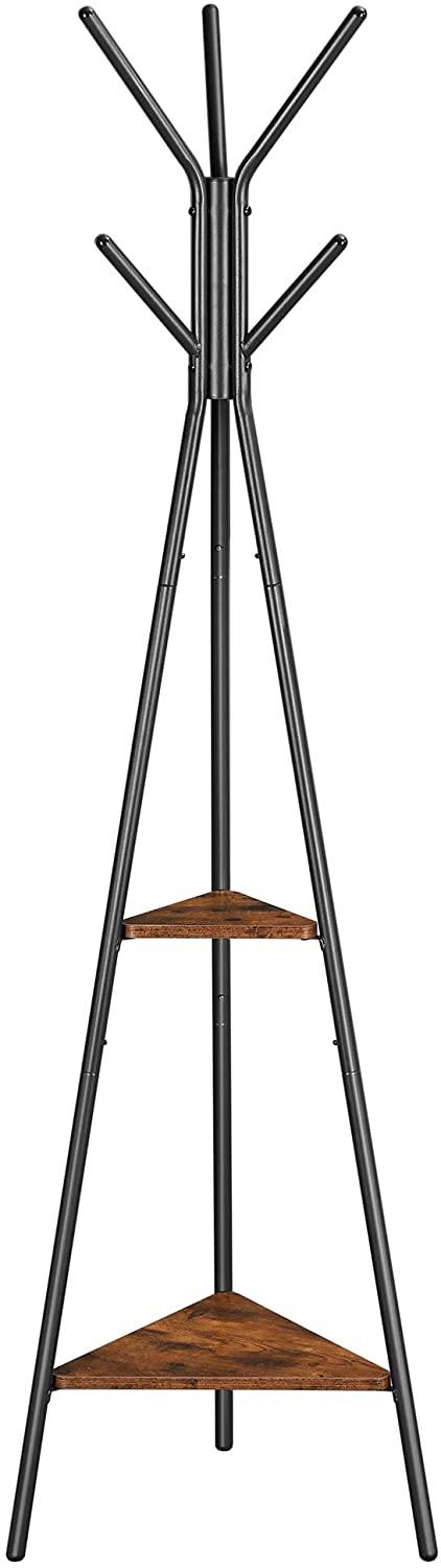 Buy Black Coat Rack Stand Industrial Style 2 Shelves Clothes discounted | Products On Sale Australia