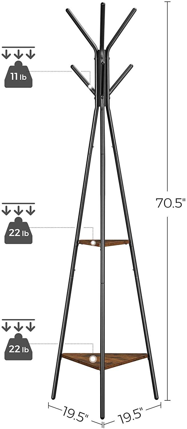 Buy Black Coat Rack Stand Industrial Style 2 Shelves Clothes discounted | Products On Sale Australia