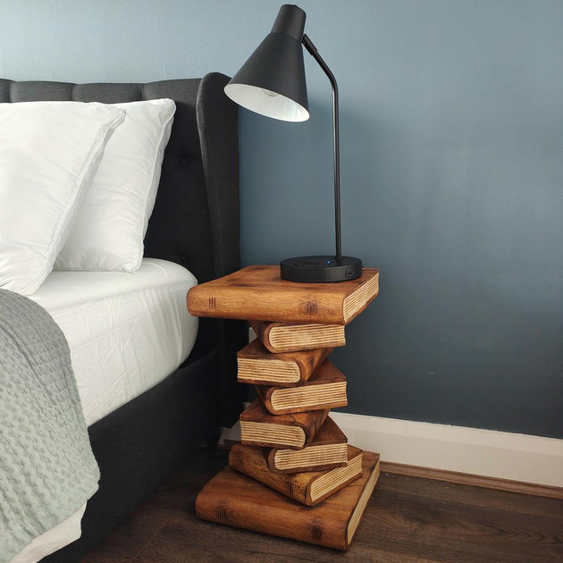 Buy Book Stack Bedside Table/Corner Table/Plant Stand Raintree Wood Natural Finish discounted | Products On Sale Australia
