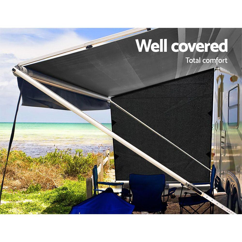 Buy Caravan Privacy Screen Roll Out Awning 1.95x2.2M Sun Shade End Wall Side Black discounted | Products On Sale Australia