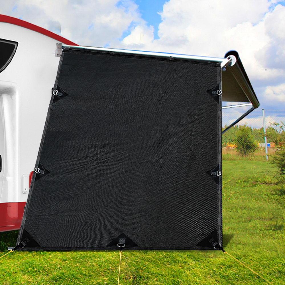 Buy Caravan Privacy Screen Roll Out Awning 1.95x2.2M Sun Shade End Wall Side Black discounted | Products On Sale Australia