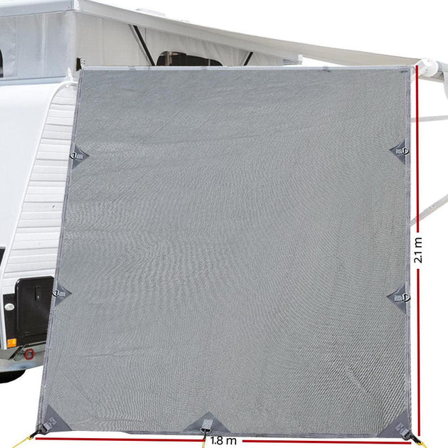 Buy Caravan Privacy Screen Roll Out Awning 2.1x1.8M Sun Shade Pop Top End Wall Grey discounted | Products On Sale Australia