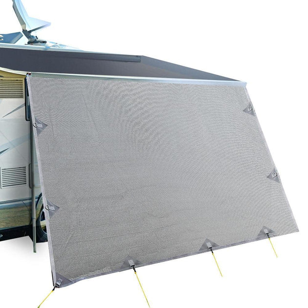 Buy Caravan Privacy Screen Roll Out Awning 3.4x1.95M End Wall Side Sun Shade Grey discounted | Products On Sale Australia