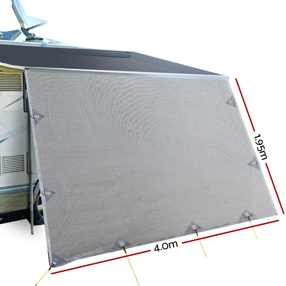 Buy Caravan Privacy Screen Roll Out Awning 4Mx1.95M End Wall Side Sun Shade Grey discounted | Products On Sale Australia