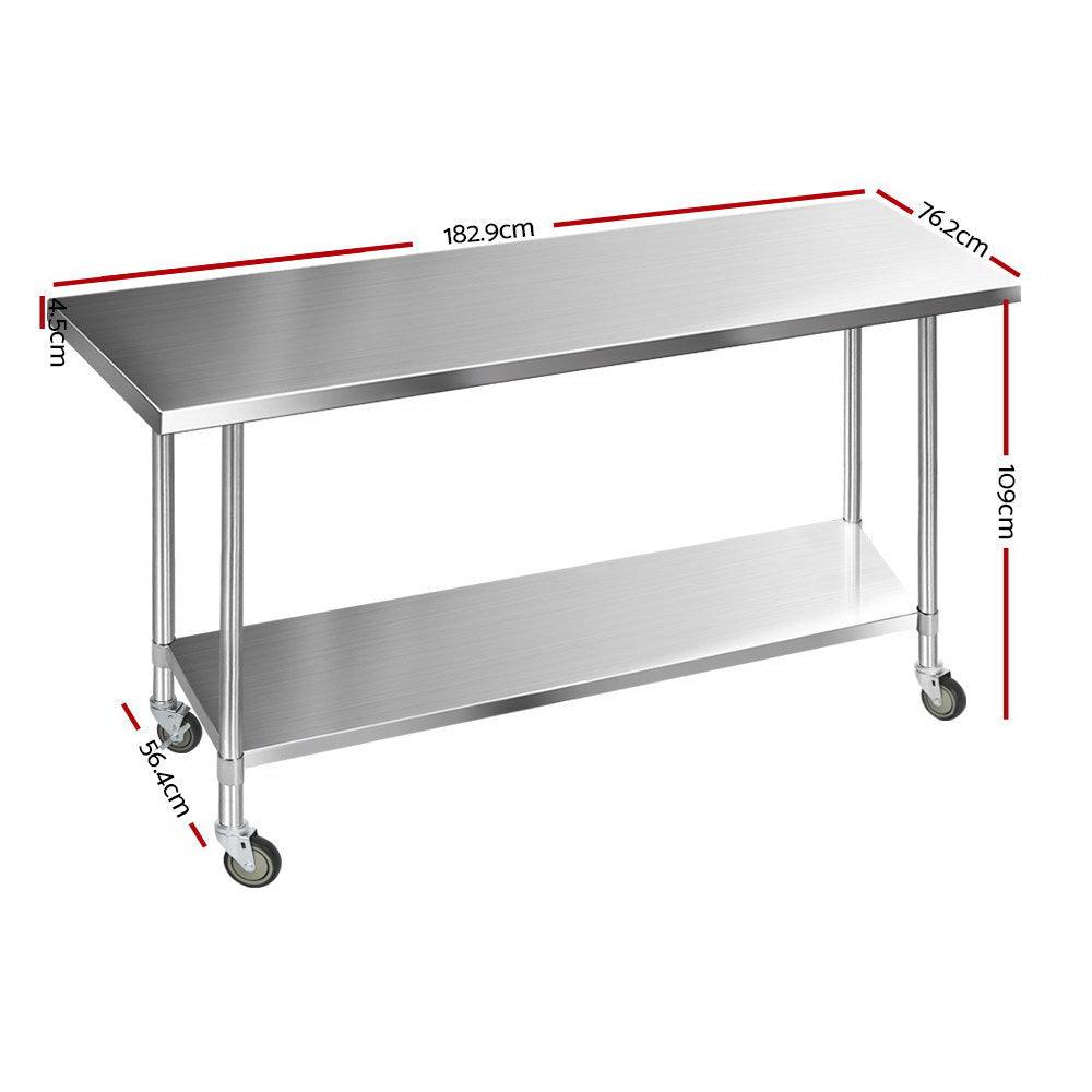 Buy Cefito 1829x760mm Stainless Steel Kitchen Bench with Wheels 430 discounted | Products On Sale Australia