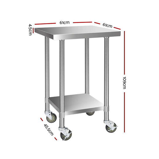 Buy Cefito 610x610mm Stainless Steel Kitchen Bench with Wheels 430 discounted | Products On Sale Australia