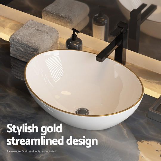 Buy Cefito Bathroom Basin Ceramic Vanity Sink Hand Wash Bowl Gold Line 41x34cm discounted | Products On Sale Australia