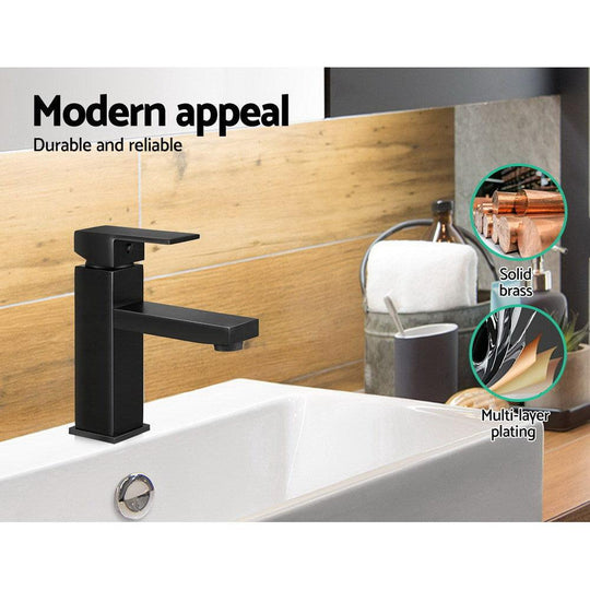 Buy Cefito Bathroom Basin Mixer Tap Square Faucet Vanity Laundry Black discounted | Products On Sale Australia